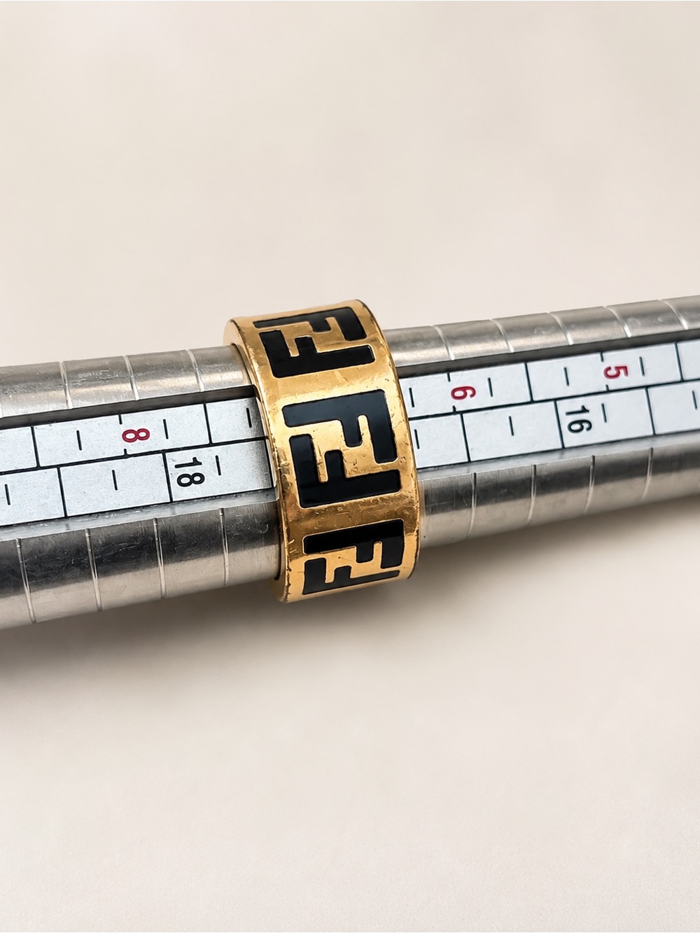 Fendi Forever Fendi Gold-Tone Ring with Black Logo Inlay - Picture 4 of 6